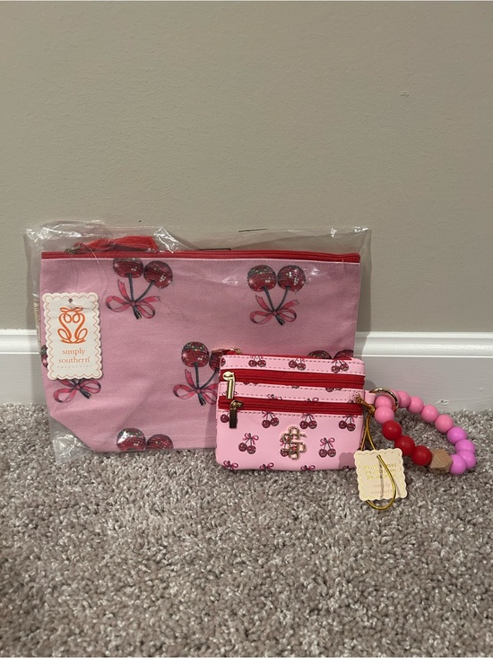 Simply Southern Handbags - Simply Southern Pink Cherry Cosmetic Bag & Wristlet Set - NWT